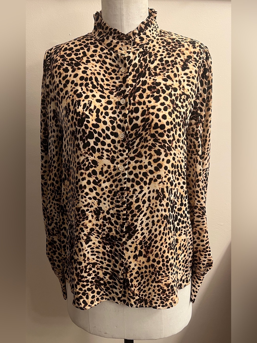 Tahari Leopard-Print Button-Down Shirt - Beige Black